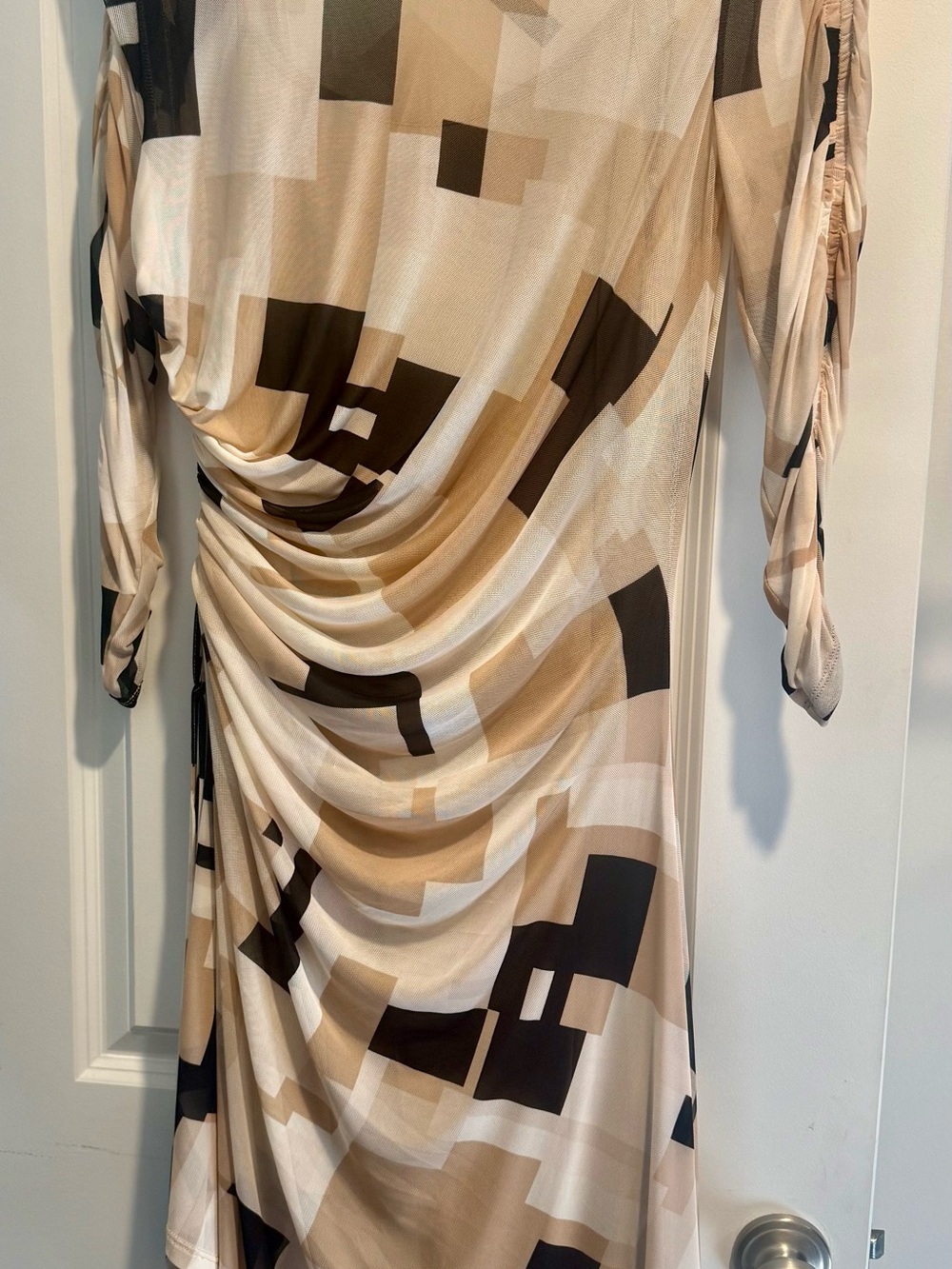 Calvin Klein Beige & Black Geometric Draped Midi Dress